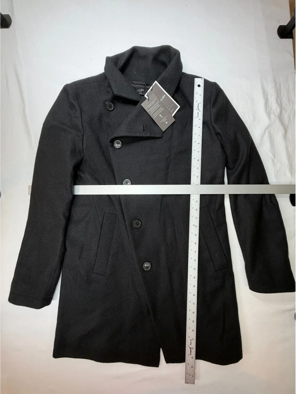 Religion Men's Pea Coat Single Breasted Solid Pocket Lined Long Size M Black NWT